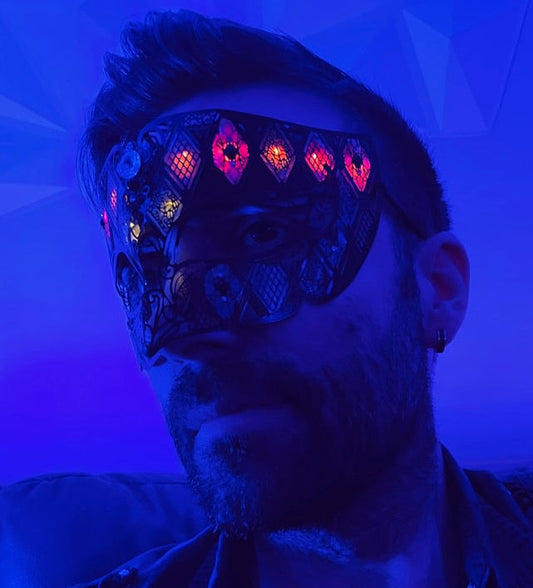 Masquerade Mask - Black Filigree with Red LEDs