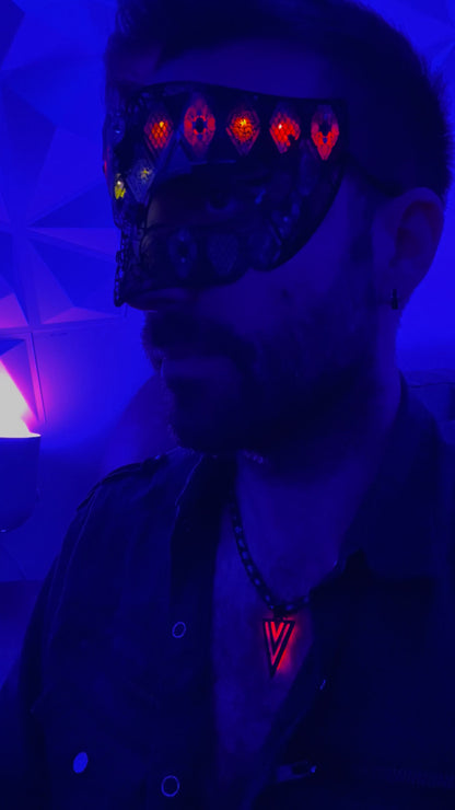 Masquerade Mask - Black Filigree with Red LEDs